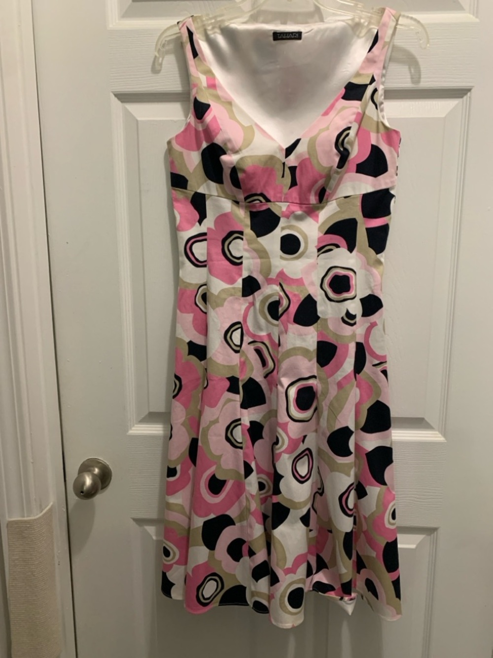 Tahari Pink and Black Graphic Print Midi Dress Size 6